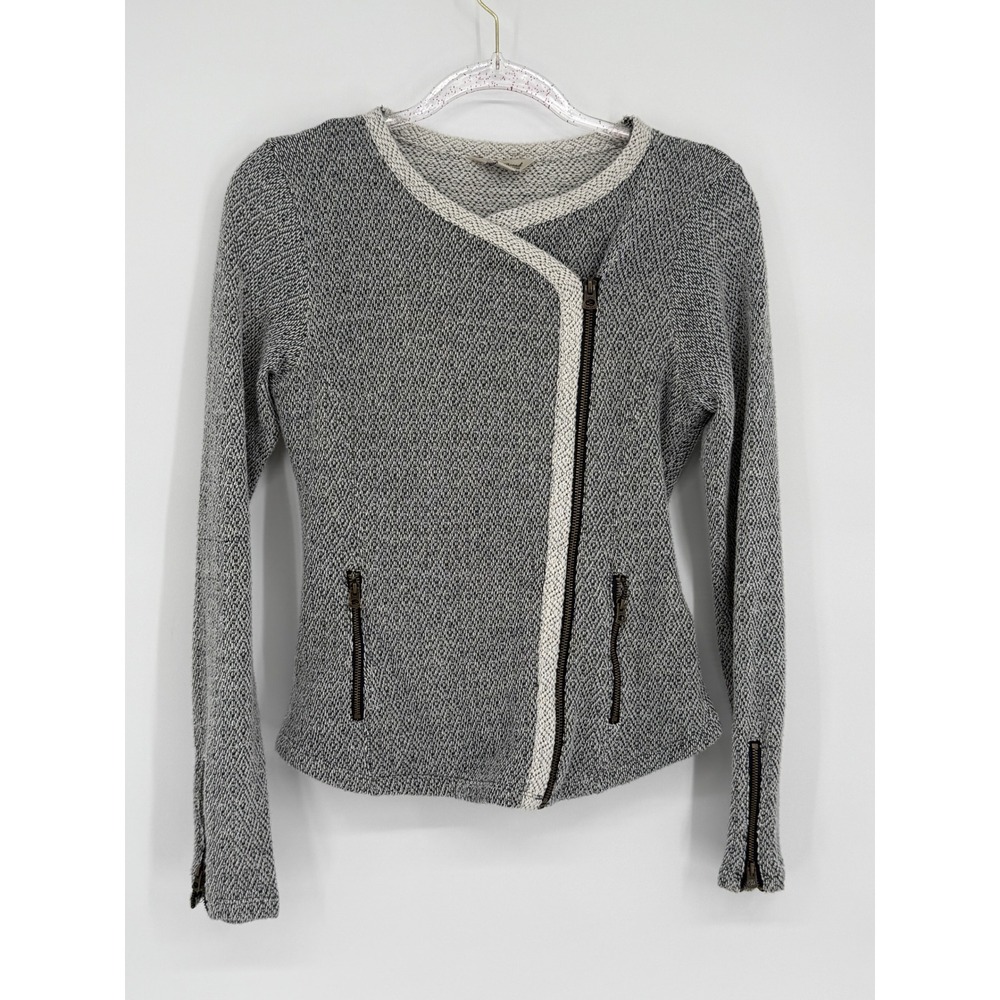 Lucky Brand Diamond Print Asymmetrical Zip Moto Jacket Women's Small Gray White‎